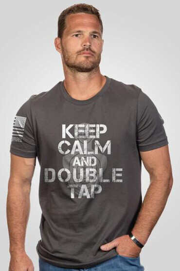 Nine Line Keep Calm and Double Tap Short Sleeve T-Shirt in grey, front view